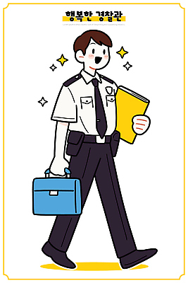 직업 캐릭터 행복 일러스트 협력 표정 안전 일상 걷기 직장인 자신감 경찰 서비스 문서 법 경찰복 커리어 지역사회 국내일러스트 AI파일 감정 유니폼 모션 라이프 파일형식 벡터