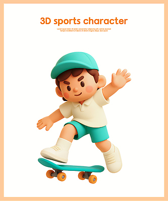 PSD 편집이미지 캐릭터 디자인 옷 어린이 스포츠 놀이 파란색 운동 3D 귀여움 스케이트보드 즐거움 액션 편집3D 감정 컬러 컨셉 건강 사람 보드_스포츠 디지털합성 파일형식