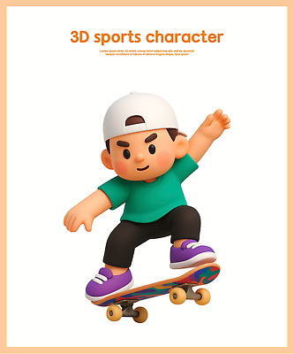 PSD 편집이미지 캐릭터 디자인 스포츠 모션 놀이 친구 청춘 3D 점프 에너지 스케이트보드 즐거움 밝은색 편집3D 감정 컨셉 관계 보드_스포츠 디지털합성 파일형식