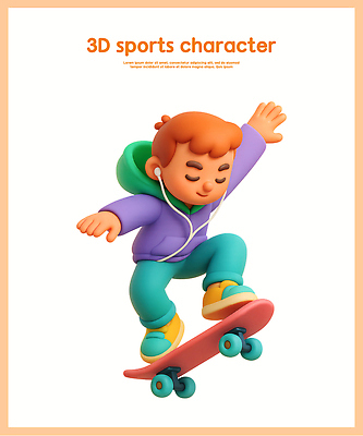 PSD 편집이미지 디자인 스포츠 이어폰 모션 놀이 3D캐릭터 소년 그래픽 캐주얼 운동 점프 스케이트보드 균형 즐거움 편집3D 캐릭터 옷 남자 감정 어린이 음향기기 건강 3D 보드_스포츠 파일형식