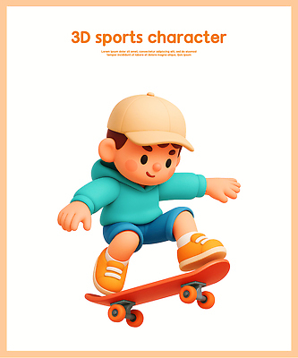 PSD 편집이미지 캐릭터 디자인 어린이 모션 놀이 운동 3D 표현 스케이트보드 균형 즐거움 후드티셔츠 편집3D 감정 티셔츠 건강 사람 보드_스포츠 디지털합성 파일형식