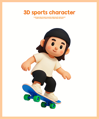 PSD 편집이미지 캐릭터 디자인 스포츠 모션 놀이 캐주얼 3D 미니어처 표현 스케이트보드 제조 균형 즐거움 편집3D 옷 감정 모형 보드_스포츠 디지털합성 파일형식