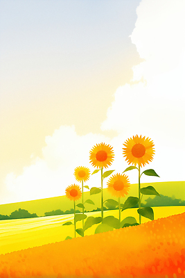 JPG 식물 구름 꽃 일러스트 자연 하늘 해바라기 수채화 풍경 초원 여름 햇빛 농장 노란색 일출 성장 뷰티풀 색감 국내일러스트 AI일러스트 AI콘텐츠 자연요소 계절 컬러 농업 태양 노을 생태계 파일형식