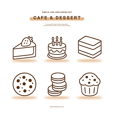 아이콘 디자인 음식 디저트 그래픽 쿠키 케이크 카페 빵집 머핀 마카롱 단순화된 2D아이콘 AI파일 빵 상점 파일형식 벡터