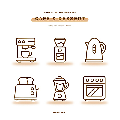 아이콘 디자인 커피 주전자 디저트 기계 카페 오븐 믹서 라인아트 모던 심플 토스트기 2D아이콘 AI파일 음료 선 음식 주방용품 상점 가전제품 파일형식 벡터