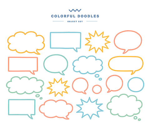 디자인 컬러 백그라운드 말풍선 일러스트 텍스트 아이디어 형상 그래픽 표현 낙서 스케치 즐거움 소통 상상력 창의력 스타일 국내일러스트 AI파일 감정 컨셉 미술 파일형식 벡터