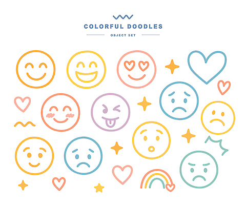디자인 감정 컬러 일러스트 표정 사랑 웃음 기쁨 다양 슬픔 표현 드로잉 창의성 알록달록 동심 국내일러스트 AI파일 다수 미술 컬러풀 파일형식 벡터