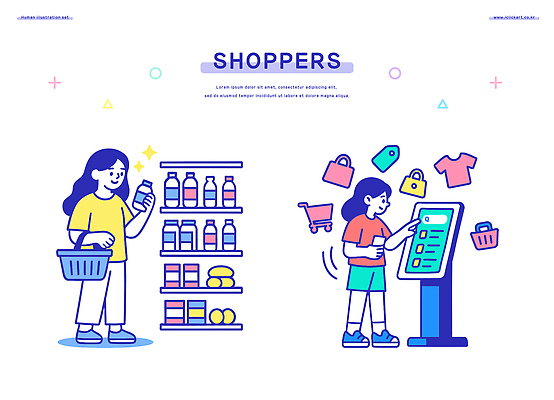 일러스트 선반 기술 쇼핑 세일 체험 선택 상품 쇼핑몰 고객 장바구니 결제 단말기 국내일러스트 AI파일 가구 컨셉 바구니 파일형식 벡터