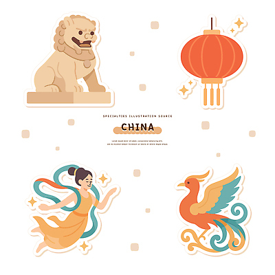 전통 디자인 문화 예술 상징 일러스트 풍경 장식 빨간색 중국 등불 전통의상 신화 조화 미신 뷰티풀 사자상 존재 국내일러스트 AI파일 아시아 컬러 조명 파일형식 벡터