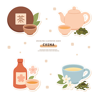 전통 꽃 문화 음료 일러스트 귤 세트 중국 도구 도자기 차 다기 찻주전자 설탕 녹차 허브차 국내일러스트 AI파일 식물 아시아 과일 주전자 차_음료 다도 파일형식 벡터