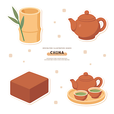 나무 전통 문화 음료 컬러 생활용품 일러스트 디저트 세트 중국 도자기 차 맛 찻잔 다도 대나무 온기 국내일러스트 AI파일 식물 아시아 음식 컨셉 잔 예절 오브젝트 파일형식 벡터
