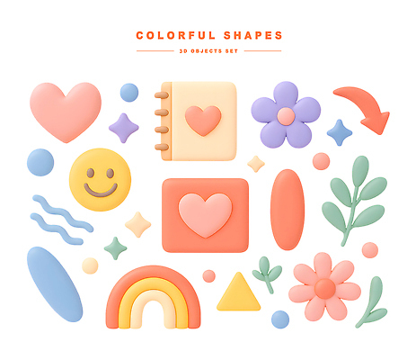 모양 PSD 편집이미지 디자인 꽃 컬러 무지개 미소 장식 컬러풀 하트 창의성 디지털아트 편집3D 자연요소 식물 표정 3D 파일형식