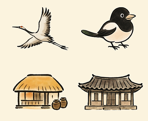 PSD 편집이미지 전통 건축물 문화 예술 자연 한옥 한국 풍경 추석 학 시골 그림 참새 이미지편집 한국전통 명절 건축 아시아 고건축 조류 생태계 파일형식