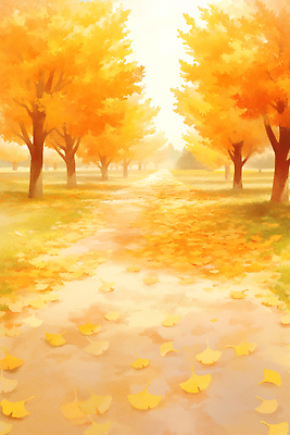 JPG 나무 공원 길 컬러 단풍 잎 일러스트 자연 생명 풍경 햇빛 평화 산책 가을 조용 뷰티풀 국내일러스트 AI일러스트 AI콘텐츠 식물 계절 공공시설 컨셉 휴식 태양 생태계 파일형식