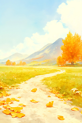 JPG 나무 길 여유 단풍 일러스트 자연 하늘 나뭇잎 산 풍경 초원 여름 햇빛 평화 고요 산책 가을 뷰티풀 국내일러스트 AI일러스트 AI콘텐츠 식물 계절 감정 컨셉 잎 휴식 태양 생태계 파일형식