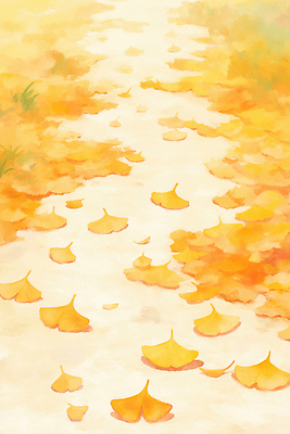 JPG 식물 길 이동 일러스트 자연 나뭇잎 거리 바닥 따뜻함 풍경 햇빛 노란색 평화 소리 고요 산책 가을 은행잎 장면 뷰티풀 국내일러스트 AI일러스트 AI콘텐츠 계절 컬러 컨셉 잎 휴식 태양 생태계 파일형식