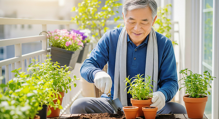 JPG 식물 편집이미지 노년 행복 화초 채소 자연 잔디 노후 정원 농사 흙 발코니 허브 원예 심기 의료성형뷰티 편집실사 AI인물포토 AI콘텐츠 감정 농업 모션 성인 취미 CG 생태계 파일형식 AI포토