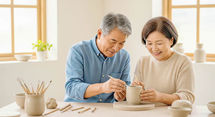 JPG 편집이미지 손 예술 수업 대화 취미 노후 노부부 꿈 작업 도움 도자기 도자기공예 창작 의료성형뷰티 편집실사 AI인물포토 AI콘텐츠 부부 교육 컨셉 말하기 신체부위 공예 CG 파일형식 AI포토