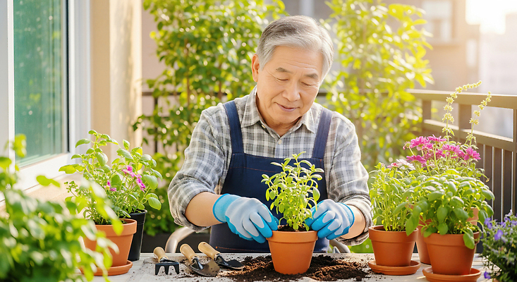 JPG 식물 편집이미지 손 노년 꽃 화분 모션 자연 생활 노후 햇빛 정원 흙 발코니 허브 원예 정원가꾸기 의료성형뷰티 편집실사 AI인물포토 AI콘텐츠 성인 취미 신체부위 태양 CG 생태계 파일형식 AI포토