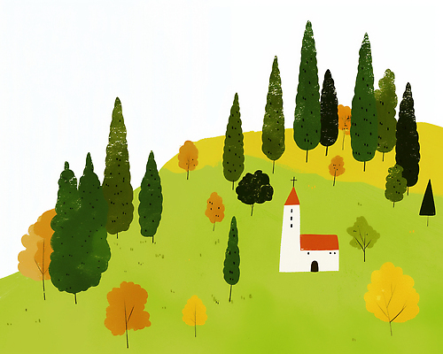 JPG 나무 일러스트 자연 날씨 풍경 경기 초록색 여름 조형물 갈색 교회 평화 환경 금색 가을 숲 작음 언덕 조용 기념물 국내일러스트 AI일러스트 AI콘텐츠 식물 계절 스포츠 컬러 컨셉 종교건축 미술 건물 크기 생태계 파일형식