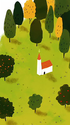 JPG 나무 식물 건축 기독교 일러스트 가족 자연 하늘 풍경 초원 여름 파란색 농장 교회 평화 농촌 시골 숲 조용 국내일러스트 AI일러스트 AI콘텐츠 계절 종교 컬러 컨셉 농업 관계 종교건축 건물 생태계 파일형식