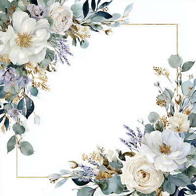 JPG 디자인 꽃 백그라운드 일러스트 자연 프레임 이벤트 장식 파란색 흰색 화려 황금 우아함 모던 그림 조화 뷰티풀 생동감 국내일러스트 AI일러스트 AI콘텐츠 식물 컬러 컨셉 생태계 파일형식