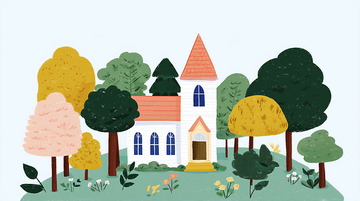 JPG 나무 캐릭터 사계절 꽃 컬러 일러스트 자연 주택 풍경 초록색 햇빛 평화 정원 고요 조경 조화 뷰티풀 오후 고택 국내일러스트 AI일러스트 AI콘텐츠 식물 건축물 계절 컨셉 건물 태양 생태계 파일형식