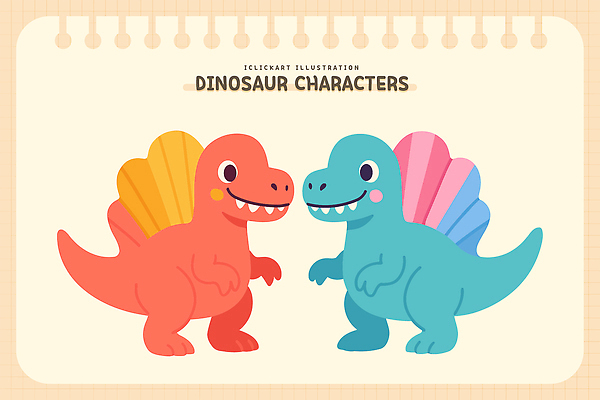 캐릭터 디자인 교육 행복 문화 컬러 패턴 일러스트 웃음 빨간색 파란색 친구 장난감 공룡 그림 상상력 생동감 창의력 일러캐릭터 AI파일 감정 무늬 관계 파충류 표정 파일형식 벡터