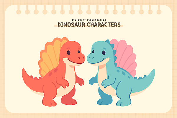 캐릭터 디자인 컬러 일러스트 이야기 대화 미소 빨간색 파란색 친구 즐거움 공룡 그림 일러캐릭터 AI파일 감정 관계 파충류 표정 말하기 파일형식 벡터