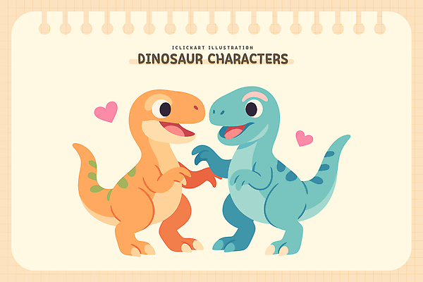 동물 캐릭터 디자인 행복 감정 컬러 일러스트 사랑 친구 귀여움 손잡기 에너지 표현 공룡 상상력 창의성 일러캐릭터 AI파일 컨셉 관계 파충류 모션 파일형식 벡터