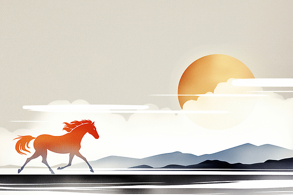 JPG 모양 동물 구름 실루엣 물결 예술 컬러 일러스트 자연 산 풍경 달리기 태양 평화 고요 일몰 말_동물 드로잉 비율 뷰티풀 국내일러스트 병오년 AI일러스트 AI콘텐츠 자연요소 컨셉 포유류 모션 촬영기법 미술 노을 생태계 파일형식 2026년