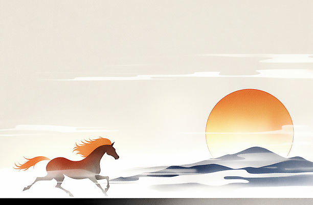 JPG 동물 구름 백그라운드 일러스트 자연 하늘 산 따뜻함 풍경 달리기 태양 일출 고요 일몰 말_동물 지평선 조화 뷰티풀 색감 풍경화 국내일러스트 병오년 AI일러스트 AI콘텐츠 자연요소 포유류 모션 노을 그림 생태계 파일형식 2026년