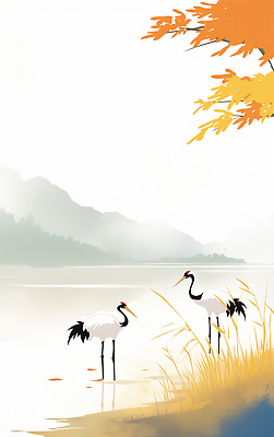 JPG 동물 전통 실루엣 호수 일러스트 자연 산 한국 풍경 초원 초록색 평화 고요 학 가을 시세 생태계 뷰티풀 색감 족제비 국내일러스트 AI일러스트 AI콘텐츠 계절 아시아 컬러 컨셉 포유류 조류 촬영기법 금융 파일형식