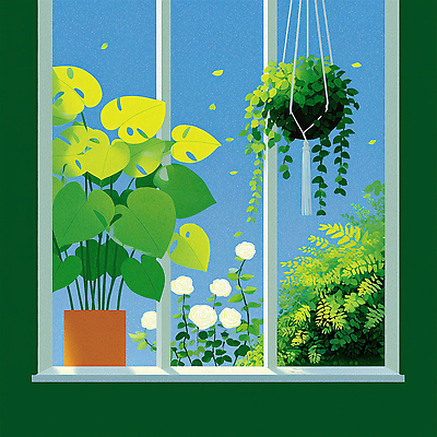 JPG 식물 화분 화초 잎 일러스트 창문 자연 실내 풍경 초록색 여름 인테리어 햇빛 장미 정원 원예 조화 뷰티풀 공기정화식물 국내일러스트 AI일러스트 AI콘텐츠 디자인 계절 꽃 컬러 취미 내부 태양 생태계 파일형식