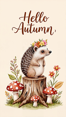 JPG 식물 동물 계절 꽃 일러스트 자연 생명 풍경 평화 귀여움 버섯 가을 나무밑둥 조화 고슴도치 색감 성격 국내일러스트 AI일러스트 AI콘텐츠 나무 컨셉 포유류 생태계 파일형식