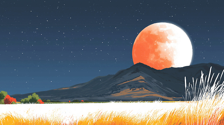 JPG 계절 별 여행 야경 일러스트 자연 밤하늘 하늘 산 풍경 초원 평화 고요 보름달 신비 조화 색감 여름밤 국내일러스트 AI일러스트 AI콘텐츠 자연요소 컨셉 여름 달 야간 생태계 파일형식 풍경_경치