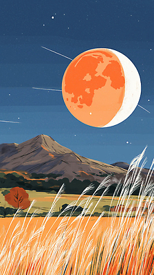 JPG 나무 구름 별 일러스트 자연 하늘 산 풍경 초원 빨간색 고요 달 가을 대기 저녁 조화 뷰티풀 국내일러스트 AI일러스트 AI콘텐츠 자연요소 식물 계절 컬러 야간 생태계 파일형식