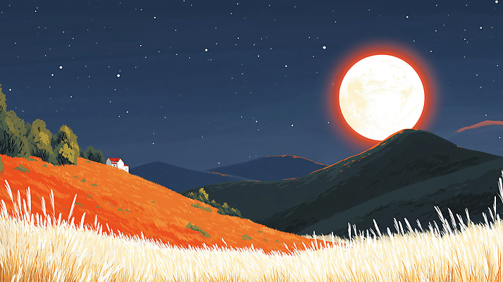 JPG 별 일러스트 자연 하늘 산 주택 풍경 빛 평화 고요 달 밤 저녁 숲 신비 언덕 뷰티풀 색감 접착풀 풍경화 국내일러스트 AI일러스트 AI콘텐츠 자연요소 컨셉 문구용품 건물 견과류 풀_접착제 야간 그림 생태계 파일형식