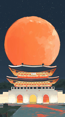 JPG 전통 건축물 별 문화 여행 백그라운드 야경 일러스트 자연 밤하늘 하늘 조명 한국 풍경 우주 궁전 달 역사 뷰티풀 국내일러스트 AI일러스트 AI콘텐츠 자연요소 건축 아시아 고건축 야간 생태계 파일형식 풍경_경치