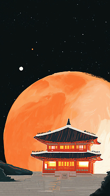 JPG 전통 건축물 별 문화 예술 일러스트 자연 하늘 조명 한국 풍경 평화 우주 정원 고요 밤 신비 민속 고풍 뷰티풀 국내일러스트 AI일러스트 AI콘텐츠 자연요소 건축 아시아 컨셉 견과류 생태계 파일형식