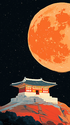 JPG 전통 건축물 디자인 별 문화 예술 일러스트 자연 하늘 조명 한국 풍경 빨간색 평화 고요 달 화려 역사 밤 뷰티풀 국내일러스트 AI일러스트 AI콘텐츠 자연요소 건축 아시아 컬러 컨셉 견과류 생태계 파일형식