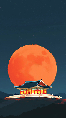 JPG 전통 여행 고건축 야경 일러스트 자연 밤하늘 한국 풍경 파란색 고요 감상 궁전 문화재 보름달 가을 역사 달빛 조화 뷰티풀 국내일러스트 AI일러스트 AI콘텐츠 건축물 계절 아시아 컬러 하늘 달 야간 생태계 파일형식 풍경_경치