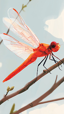 JPG 나무 식물 동물 컬러 곤충 날개 일러스트 자연 하늘 생명 근접촬영 봄 나뭇가지 비행 잠자리 먹이 생태계 서식지 뷰티풀 국내일러스트 AI일러스트 AI콘텐츠 계절 뷰포인트 파일형식