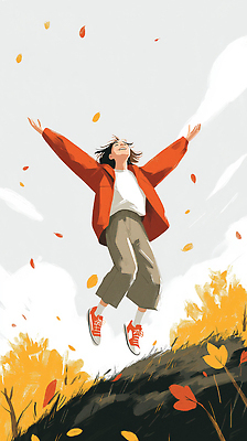 JPG 구름 옷 행복 컬러 운동화 단풍 일러스트 청소년 자연 표정 풍경 햇빛 점프 기쁨 에너지 자유 가을 즐거움 국내일러스트 AI일러스트 AI콘텐츠 자연요소 계절 감정 신발 컨셉 잎 모션 사람 태양 생태계 파일형식