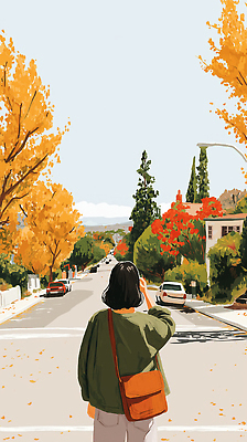 JPG 나무 여유 컬러 단풍 일러스트 자연 거리 주택 사람 풍경 일상 친구 걷기 가을 도시 차 소통 뷰티풀 국내일러스트 AI일러스트 AI콘텐츠 식물 계절 감정 음료 컨셉 잎 관계 모션 건물 라이프 생태계 파일형식