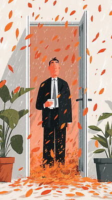 JPG 식물 남자 감정 커피 단풍 잎 일러스트 우산 날씨 정장 야외 문 환경 가을 도시 고독 차가움 비석 주위 국내일러스트 AI일러스트 AI콘텐츠 옷 계절 음료 사람 파일형식