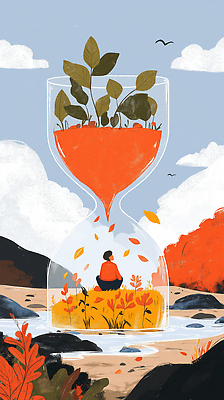 JPG 꽃 여유 예술 단풍 일러스트 자연 생명 사람 풍경 평화 환경 성장 가을 영혼 편안함 모래시계 명상 심리 뷰티풀 색감 국내일러스트 AI일러스트 AI콘텐츠 식물 계절 감정 모래 시계 컨셉 잎 감각 생태계 파일형식