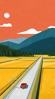 JPG 구름 도로 여행 백그라운드 농업 일러스트 자동차 자연 하늘 산 풍경 초원 일출 노을 일몰 가을 저녁 논밭 국내일러스트 AI일러스트 AI콘텐츠 자연요소 계절 산업 길 육상교통 밭 교통시설 논 야간 생태계 파일형식