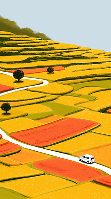 JPG 나무 도로 컬러 여행 일러스트 자연 풍경 초원 농작물 평화 마을 환경 고요 산책 가을 차 힐링 평원 국내일러스트 AI일러스트 AI콘텐츠 식물 계절 길 음료 컨셉 농업 교통시설 휴식 생태계 파일형식