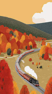 JPG 구름 길 컬러 여행 단풍 일러스트 자연 하늘 산 풍경 세계 평화 계곡 기차 가을 시골 오후 국내일러스트 AI일러스트 AI콘텐츠 자연요소 계절 육상교통 컨셉 잎 대중교통 생태계 파일형식